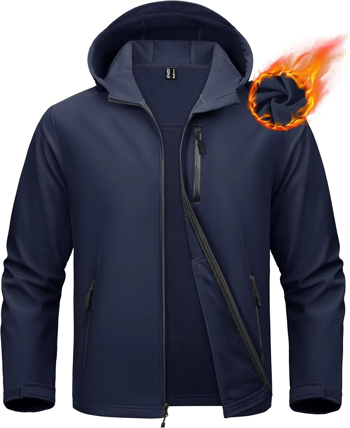 MAGCOMSEN Men's Waterproof Fleece Lined Rain Jacket Lightweight Softshell Raincoat with Hood Winter Hiking Windbreaker