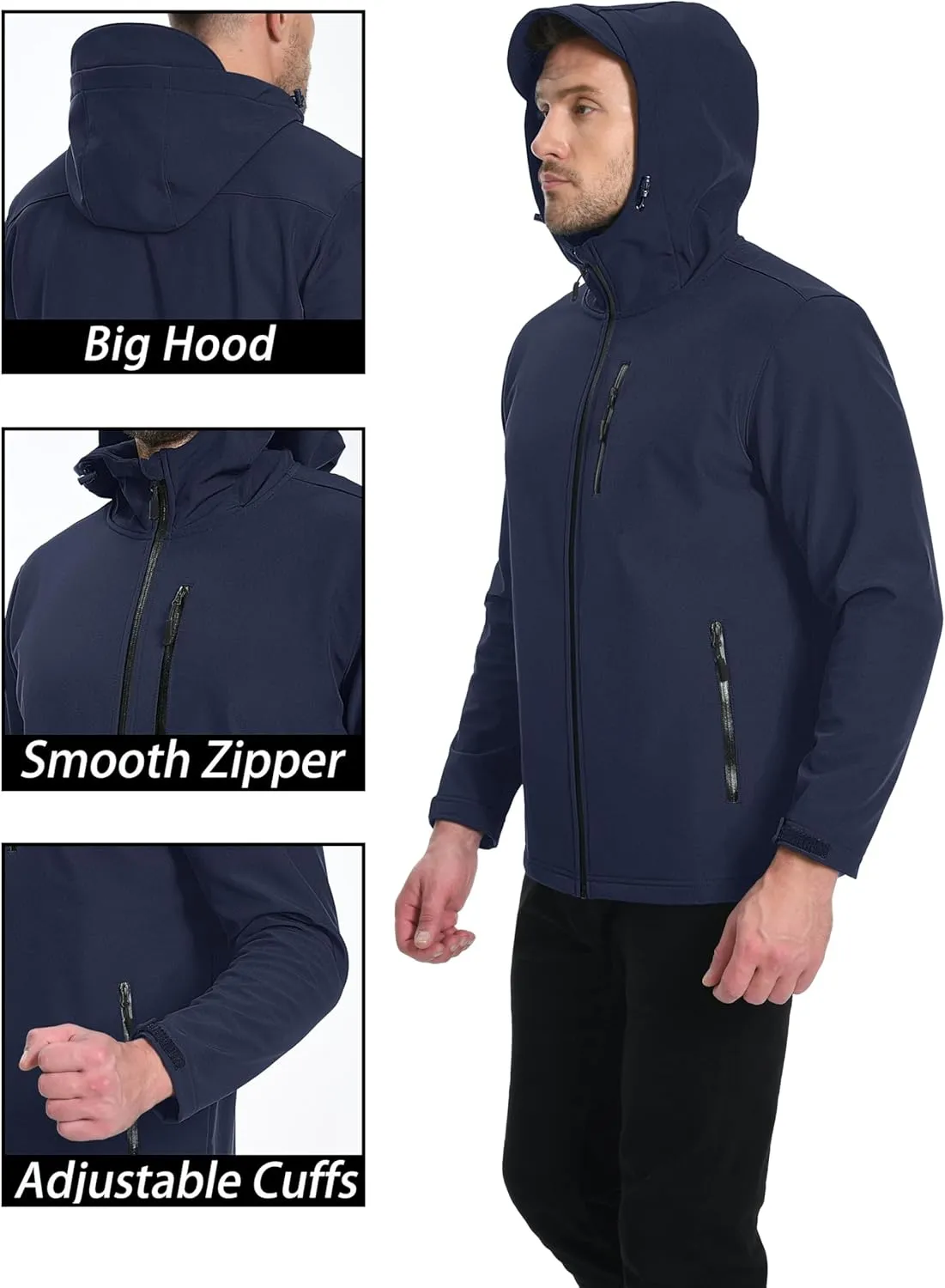 MAGCOMSEN Men's Waterproof Fleece Lined Rain Jacket Lightweight Softshell Raincoat with Hood Winter Hiking Windbreaker