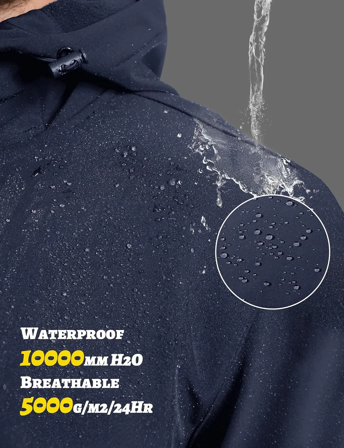 MAGCOMSEN Men's Waterproof Fleece Lined Rain Jacket Lightweight Softshell Raincoat with Hood Winter Hiking Windbreaker