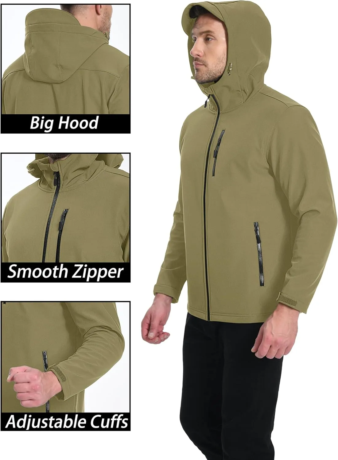 MAGCOMSEN Men's Waterproof Fleece Lined Rain Jacket Lightweight Softshell Raincoat with Hood Winter Hiking Windbreaker