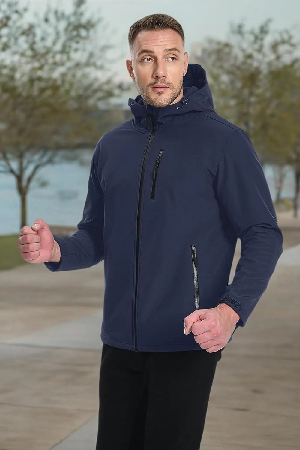 MAGCOMSEN Men's Waterproof Fleece Lined Rain Jacket Lightweight Softshell Raincoat with Hood Winter Hiking Windbreaker