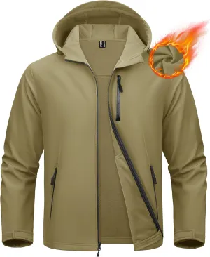 MAGCOMSEN Men's Waterproof Fleece Lined Rain Jacket Lightweight Softshell Raincoat with Hood Winter Hiking Windbreaker