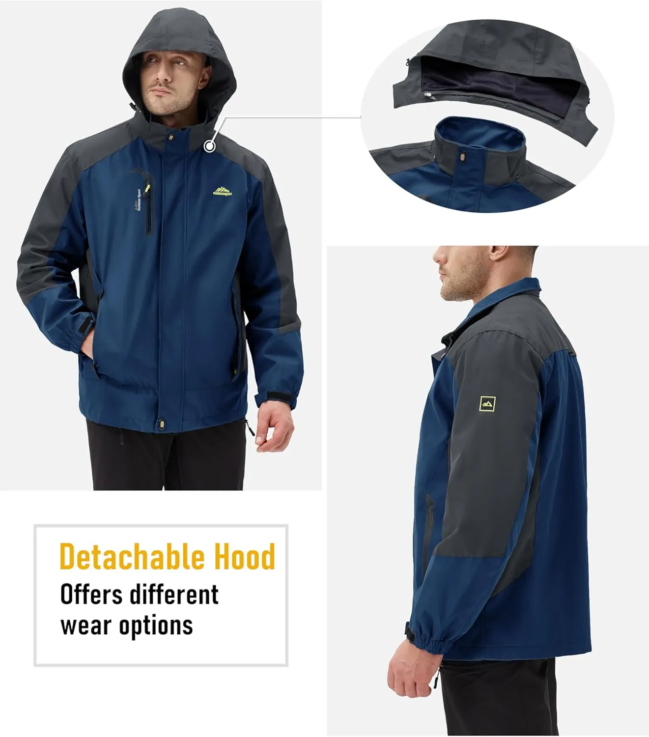 MAGCOMSEN Men's Waterproof Rain Jacket with Hood Windbreaker 4 Pockets Raincoat for Hiking Camping Fishing Travel