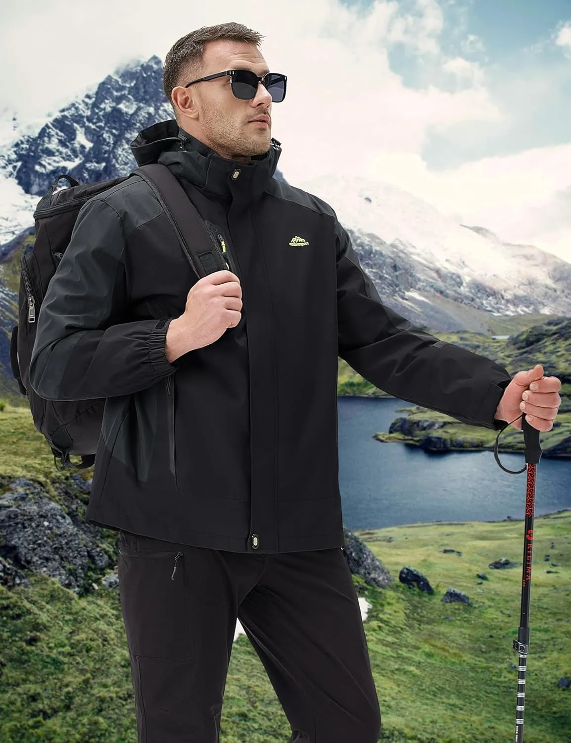 MAGCOMSEN Men's Waterproof Rain Jacket with Hood Windbreaker 4 Pockets Raincoat for Hiking Camping Fishing Travel