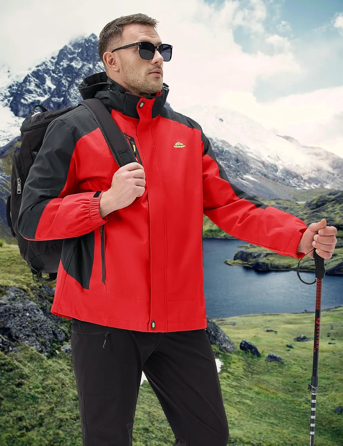 MAGCOMSEN Men's Waterproof Rain Jacket with Hood Windbreaker 4 Pockets Raincoat for Hiking Camping Fishing Travel
