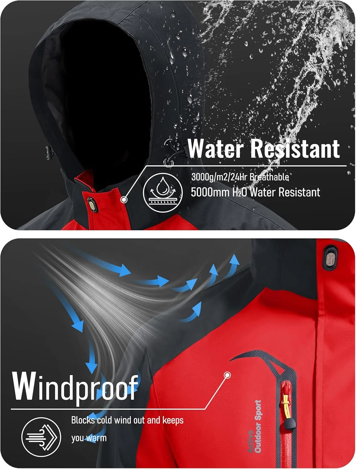 MAGCOMSEN Men's Waterproof Rain Jacket with Hood Windbreaker 4 Pockets Raincoat for Hiking Camping Fishing Travel