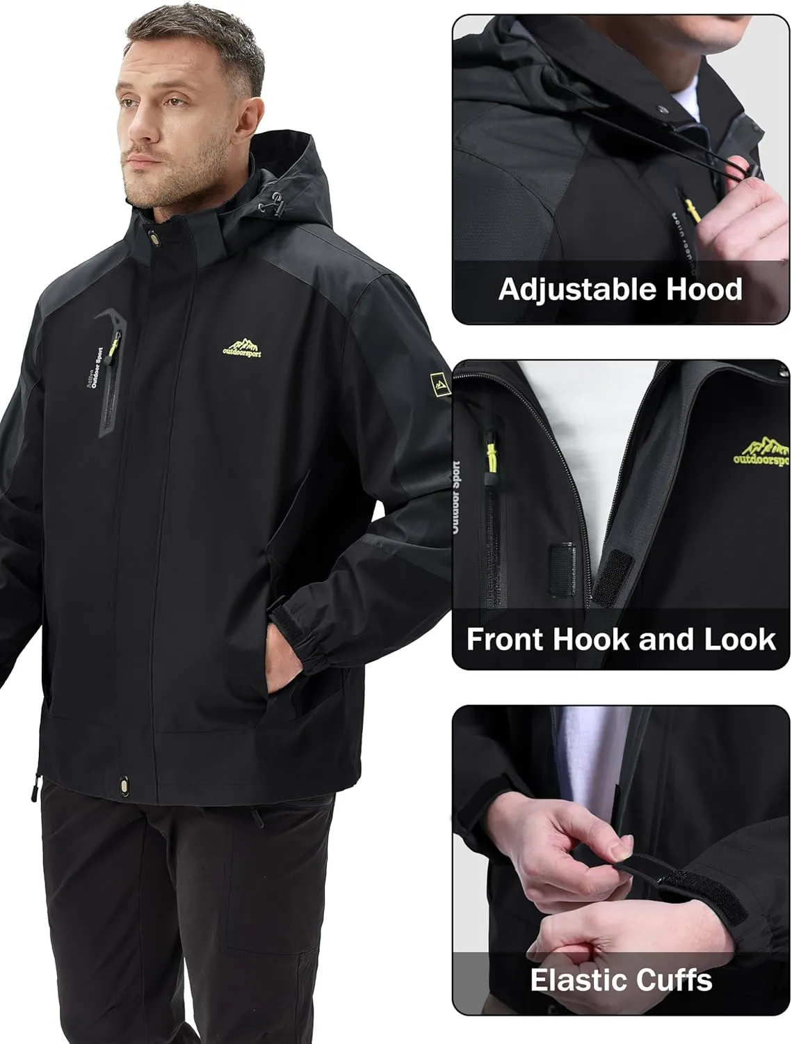 MAGCOMSEN Men's Waterproof Rain Jacket with Hood Windbreaker 4 Pockets Raincoat for Hiking Camping Fishing Travel