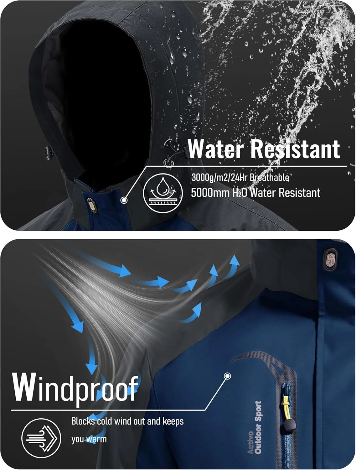 MAGCOMSEN Men's Waterproof Rain Jacket with Hood Windbreaker 4 Pockets Raincoat for Hiking Camping Fishing Travel