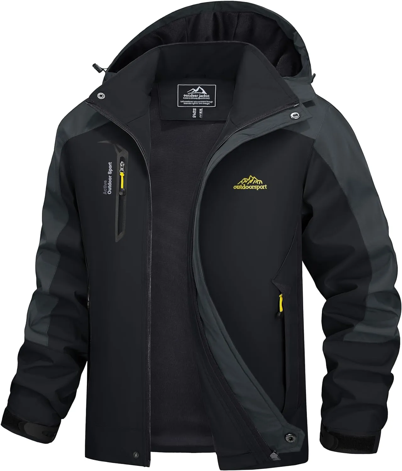 MAGCOMSEN Men's Waterproof Rain Jacket with Hood Windbreaker 4 Pockets Raincoat for Hiking Camping Fishing Travel