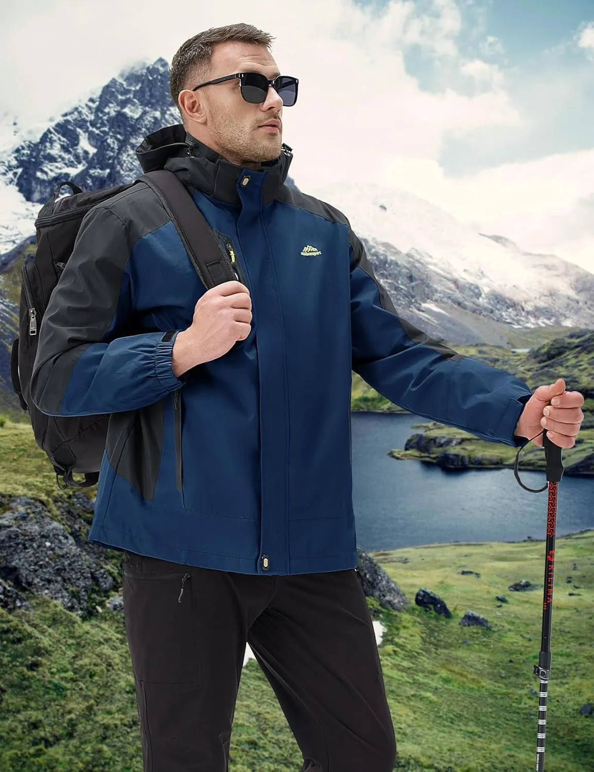 MAGCOMSEN Men's Waterproof Rain Jacket with Hood Windbreaker 4 Pockets Raincoat for Hiking Camping Fishing Travel