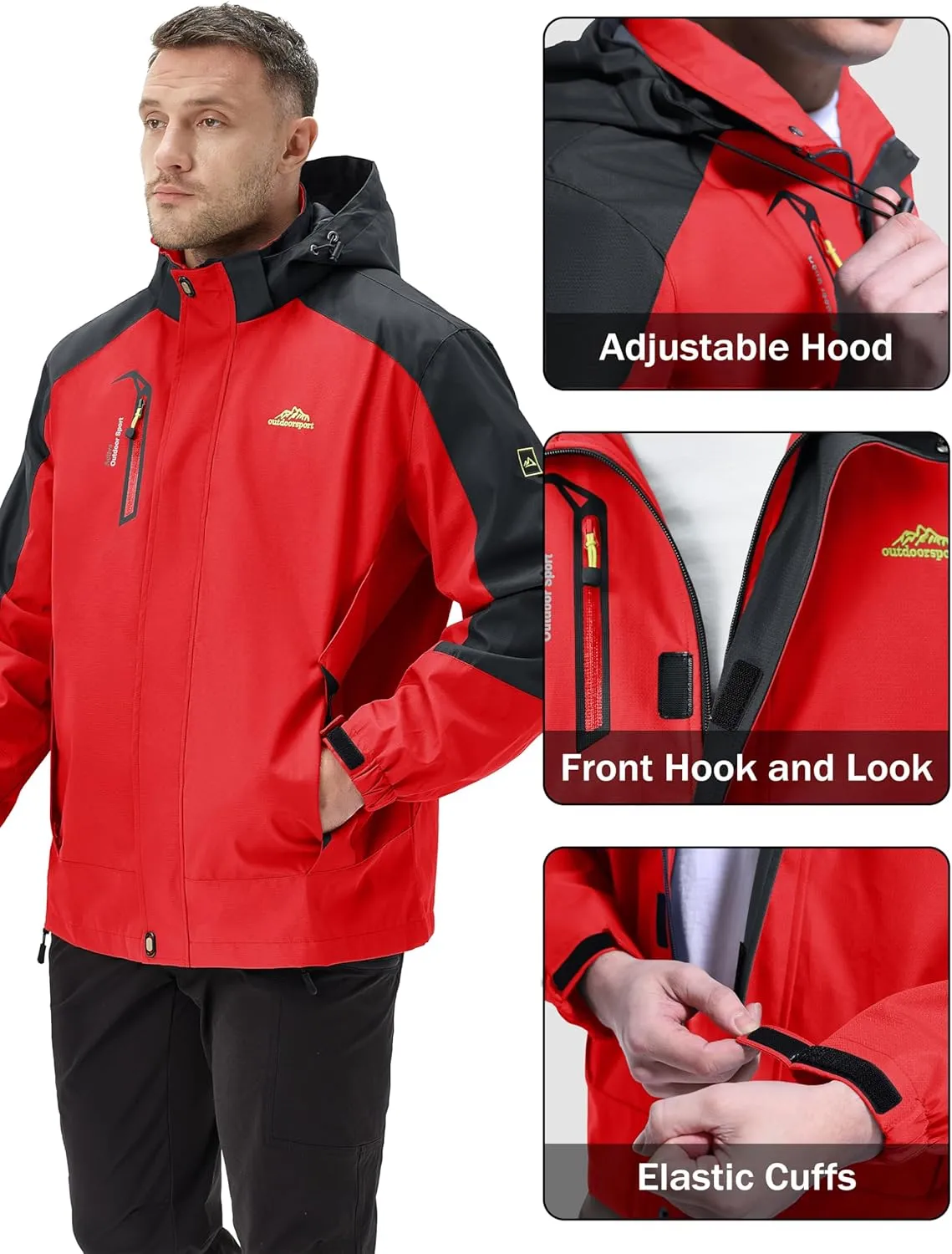MAGCOMSEN Men's Waterproof Rain Jacket with Hood Windbreaker 4 Pockets Raincoat for Hiking Camping Fishing Travel