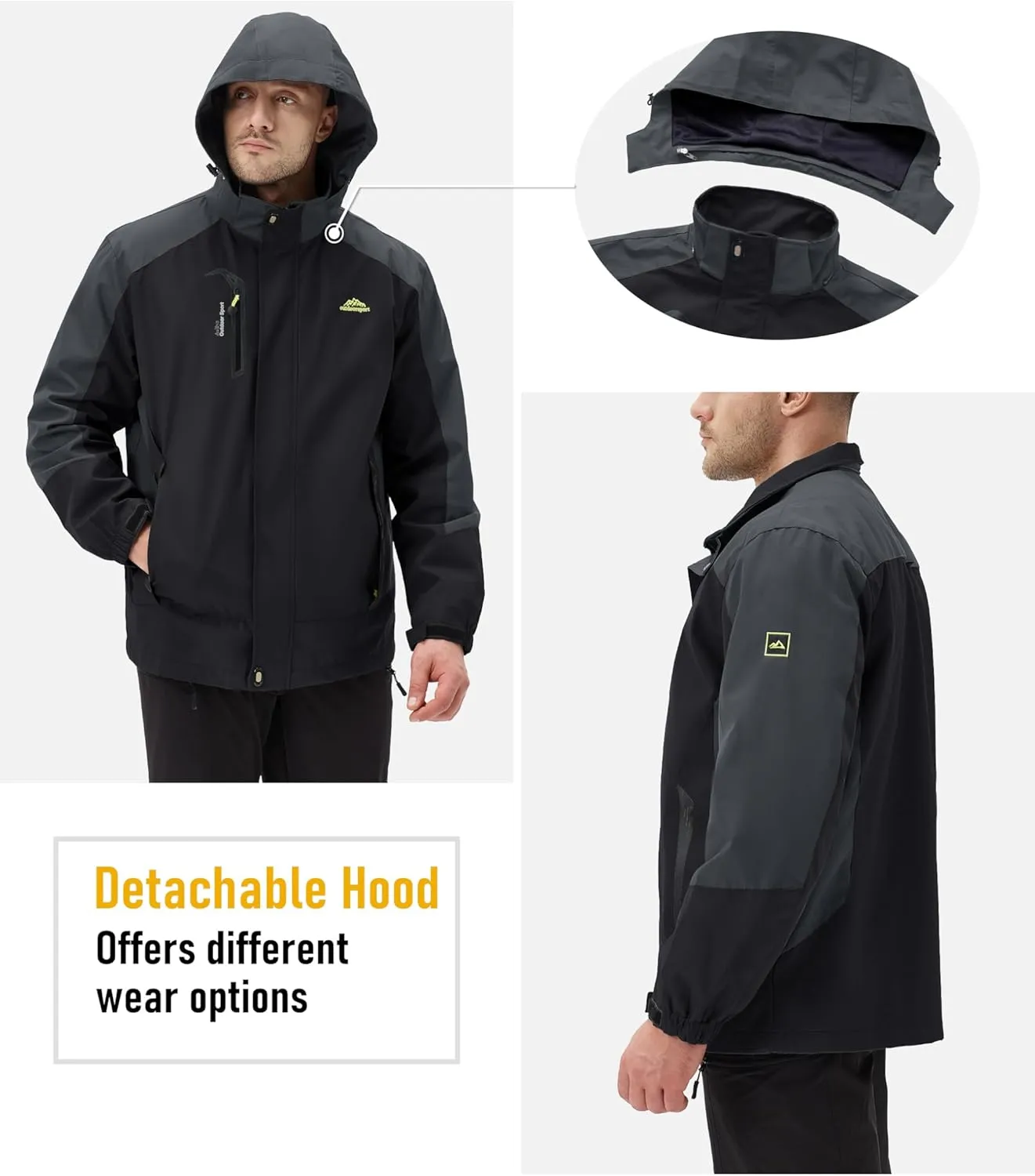 MAGCOMSEN Men's Waterproof Rain Jacket with Hood Windbreaker 4 Pockets Raincoat for Hiking Camping Fishing Travel