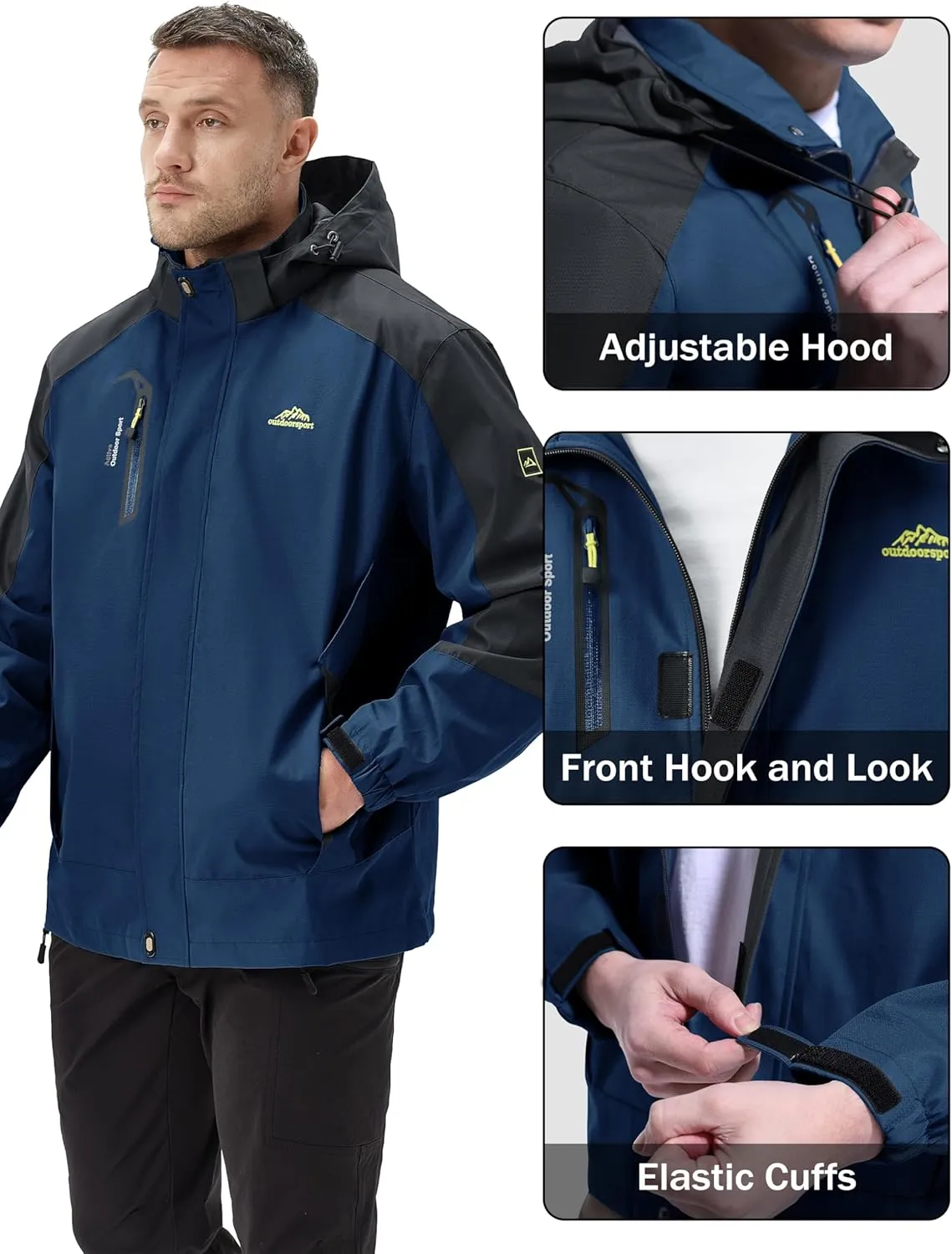 MAGCOMSEN Men's Waterproof Rain Jacket with Hood Windbreaker 4 Pockets Raincoat for Hiking Camping Fishing Travel