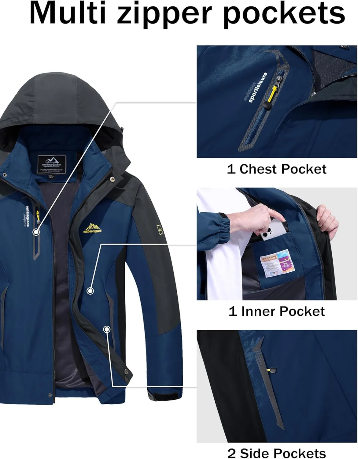MAGCOMSEN Men's Waterproof Rain Jacket with Hood Windbreaker 4 Pockets Raincoat for Hiking Camping Fishing Travel
