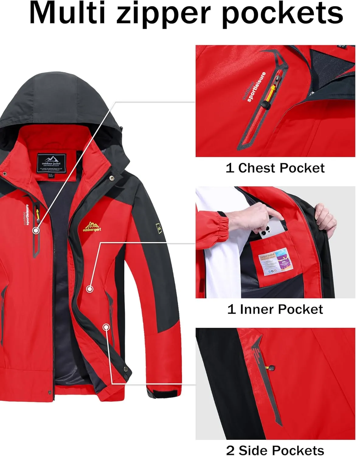MAGCOMSEN Men's Waterproof Rain Jacket with Hood Windbreaker 4 Pockets Raincoat for Hiking Camping Fishing Travel
