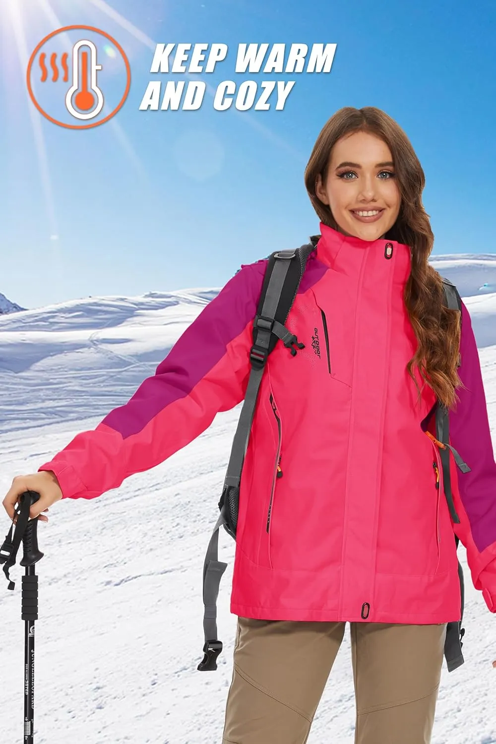 MAGCOMSEN Women's 3-in-1 Winter Coats Snow Ski Jacket Waterproof Windproof Fleece Lined Winter Jacket Parka