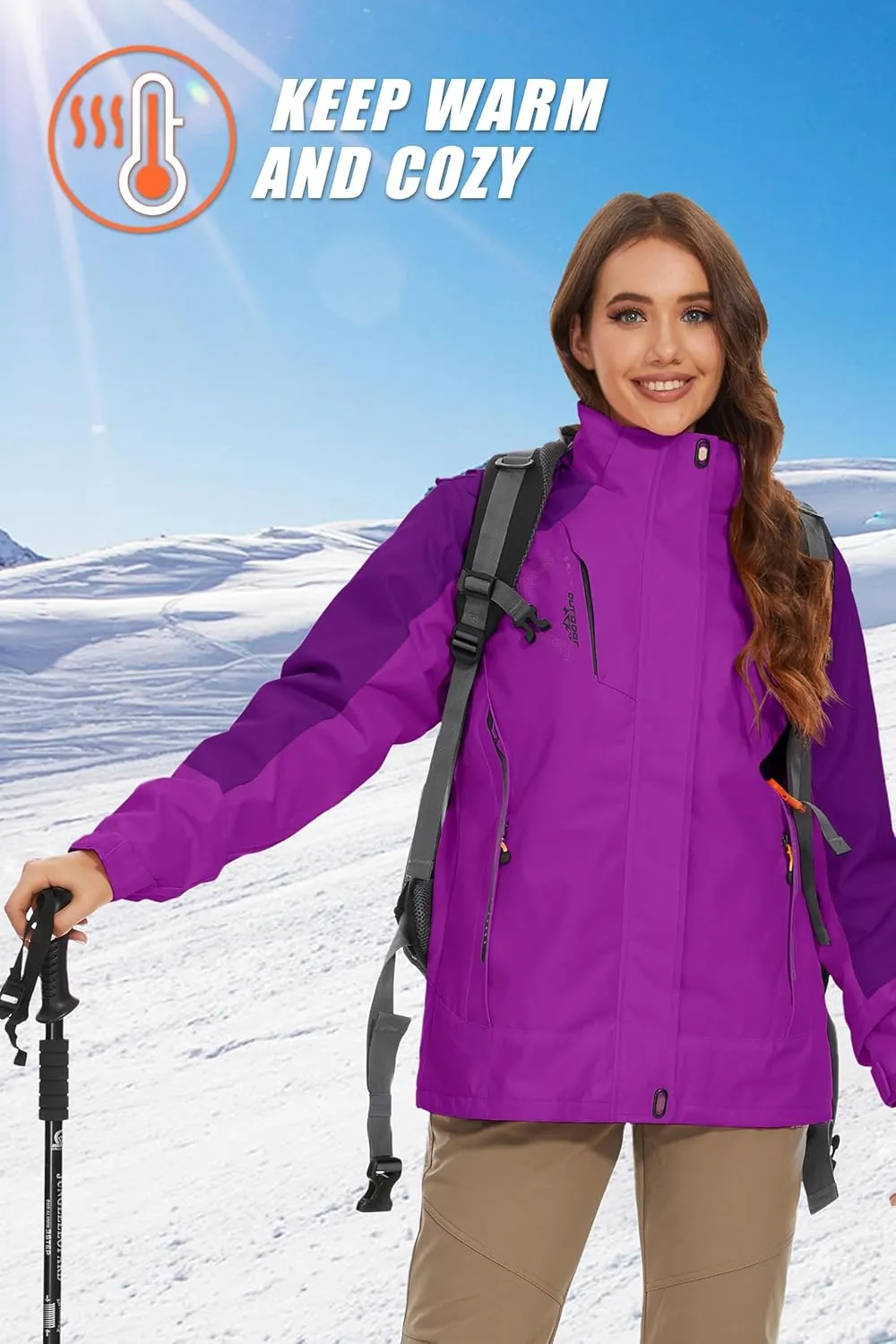MAGCOMSEN Women's 3-in-1 Winter Coats Snow Ski Jacket Waterproof Windproof Fleece Lined Winter Jacket Parka