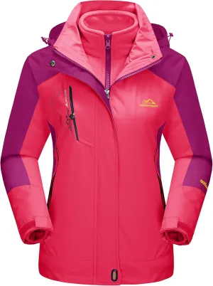 MAGCOMSEN Women's 3-in-1 Winter Coats Snow Ski Jacket Waterproof Windproof Fleece Lined Winter Jacket Parka