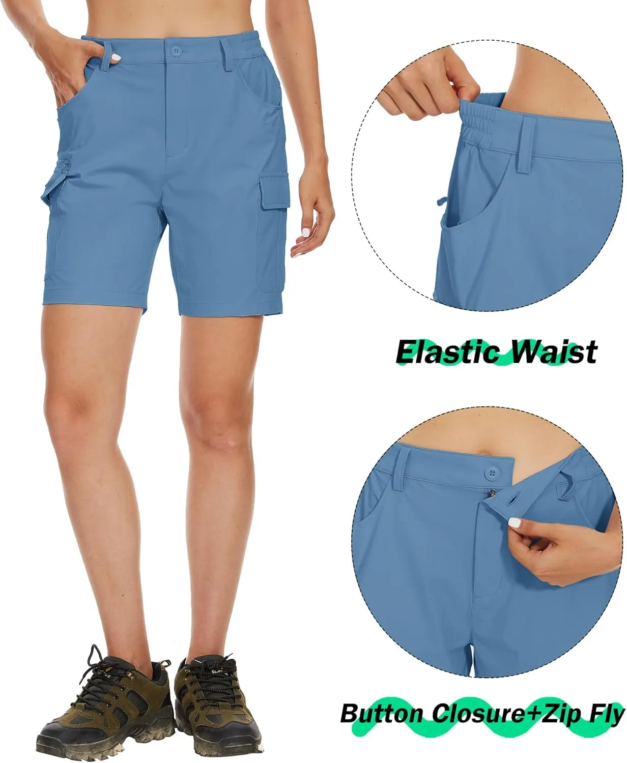MAGCOMSEN Women's 7" Hiking Golf Shorts 6 Pockets Lightweight Quick Dry Outdoor Casual Cargo Shorts Water Resistant