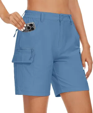MAGCOMSEN Women's 7" Hiking Golf Shorts 6 Pockets Lightweight Quick Dry Outdoor Casual Cargo Shorts Water Resistant