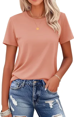 MAGCOMSEN Women's Cotton T-Shirts Short-Sleeve Shirts Crew-Neck Tops Classic-Fit Breathable Casual Summer Tees