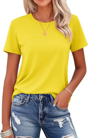 MAGCOMSEN Women's Cotton T-Shirts Short-Sleeve Shirts Crew-Neck Tops Classic-Fit Breathable Casual Summer Tees