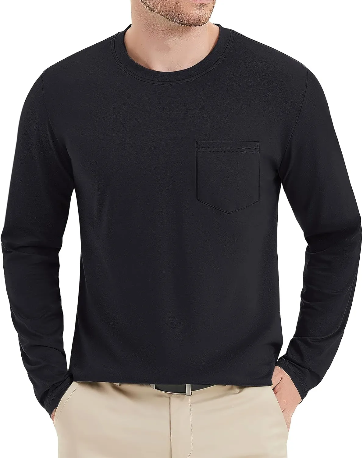 MAGNIVIT Men's Long Sleeve Cotton Shirts with Pocket Crew Neck Casual Shirt Regular Fit Solid Top Spring Fashion 2025