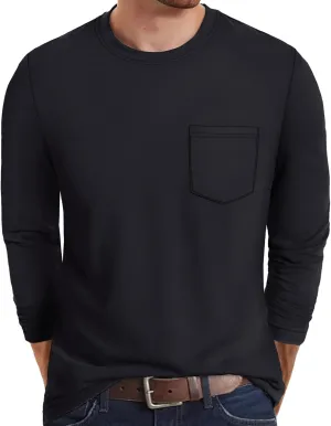 MAGNIVIT Men's Long Sleeve Cotton Shirts with Pocket Crew Neck Casual Shirt Regular Fit Solid Top Spring Fashion 2025