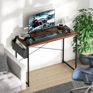 Magshion 40-Inch Computer Desk, Home Office Writing Study Desk with Storage Bag, Modern Simple Laptop Table, Brown