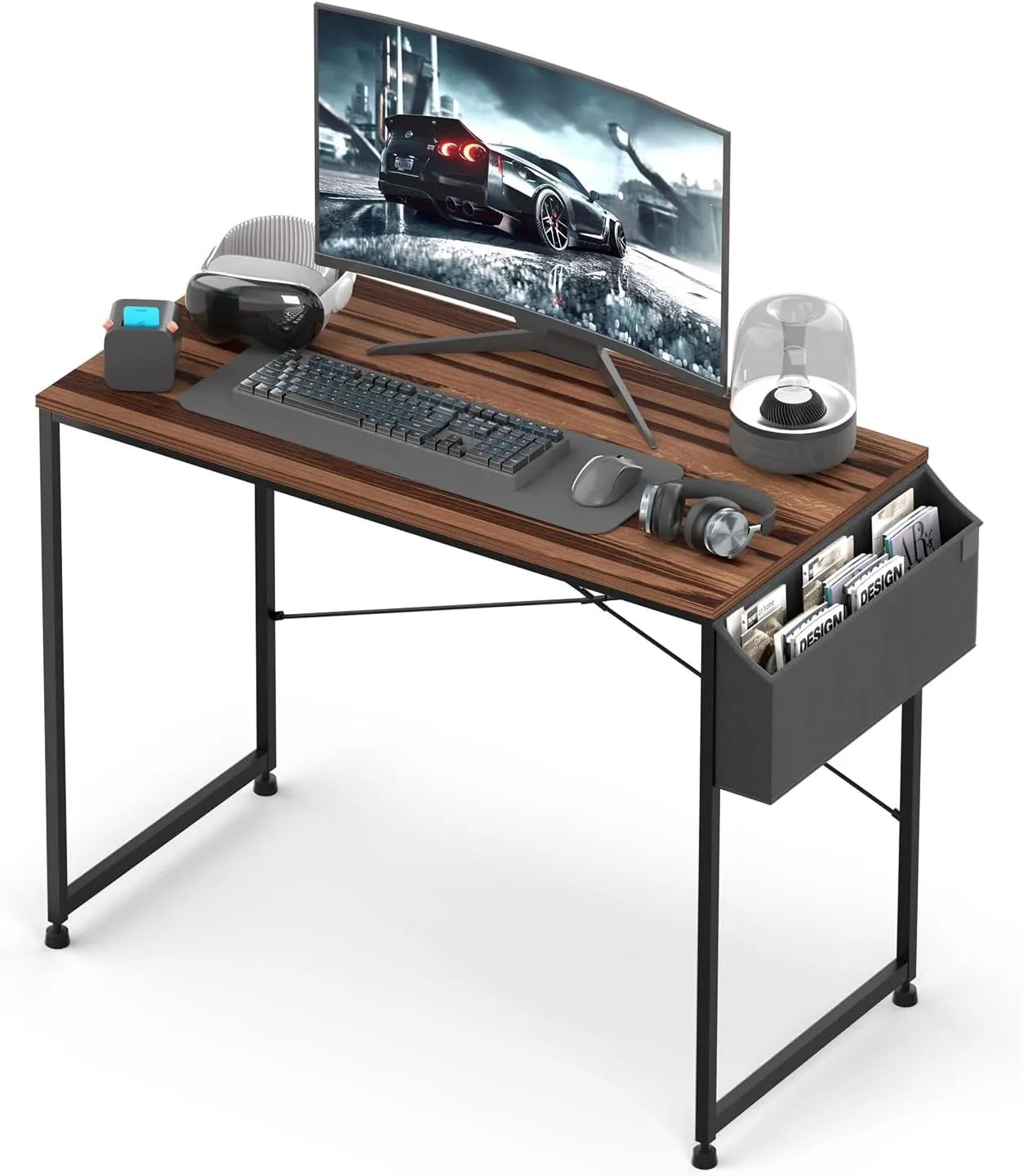 Magshion 40-Inch Computer Desk, Home Office Writing Study Desk with Storage Bag, Modern Simple Laptop Table, Brown
