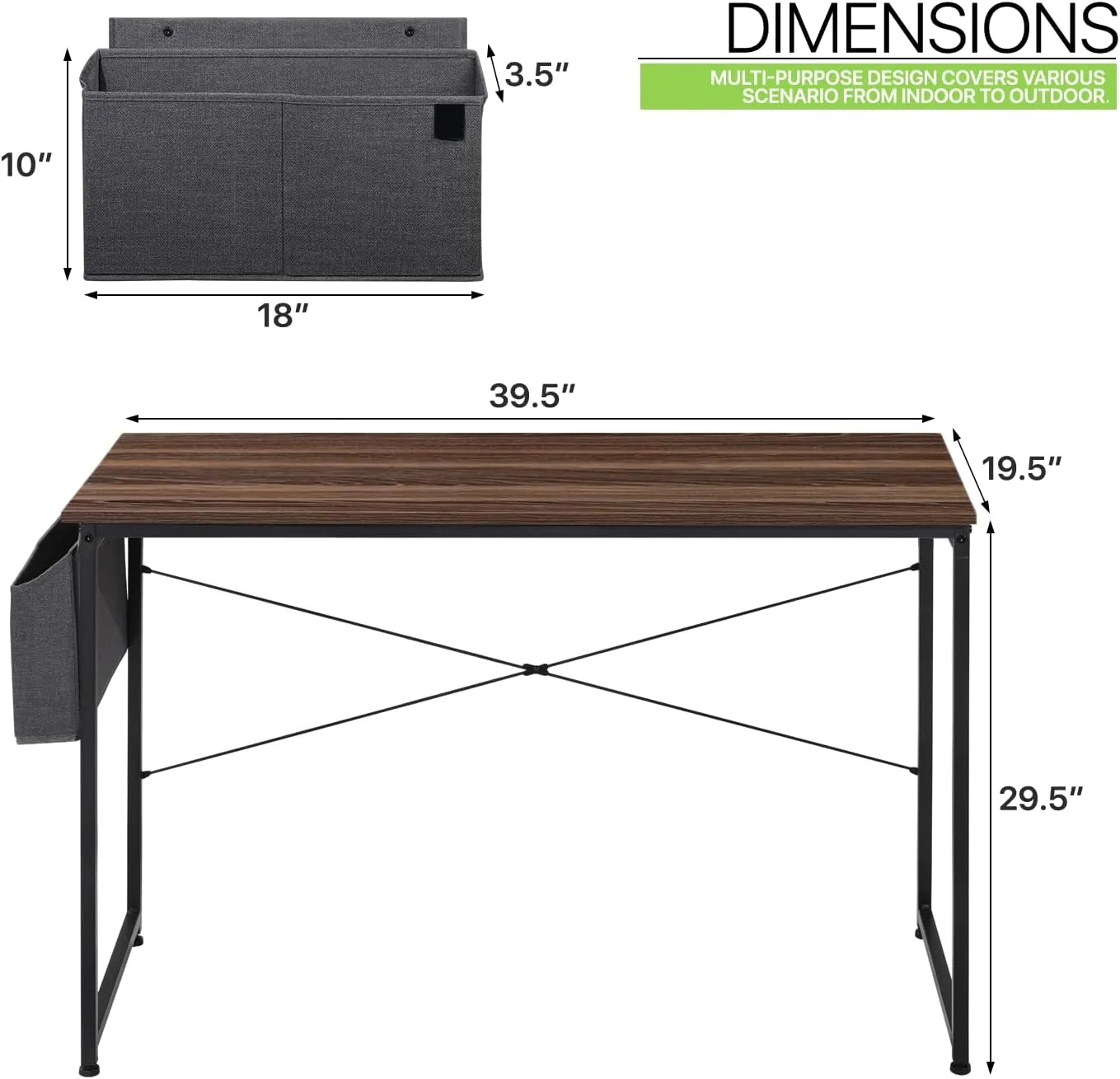 Magshion 40-Inch Computer Desk, Home Office Writing Study Desk with Storage Bag, Modern Simple Laptop Table, Brown