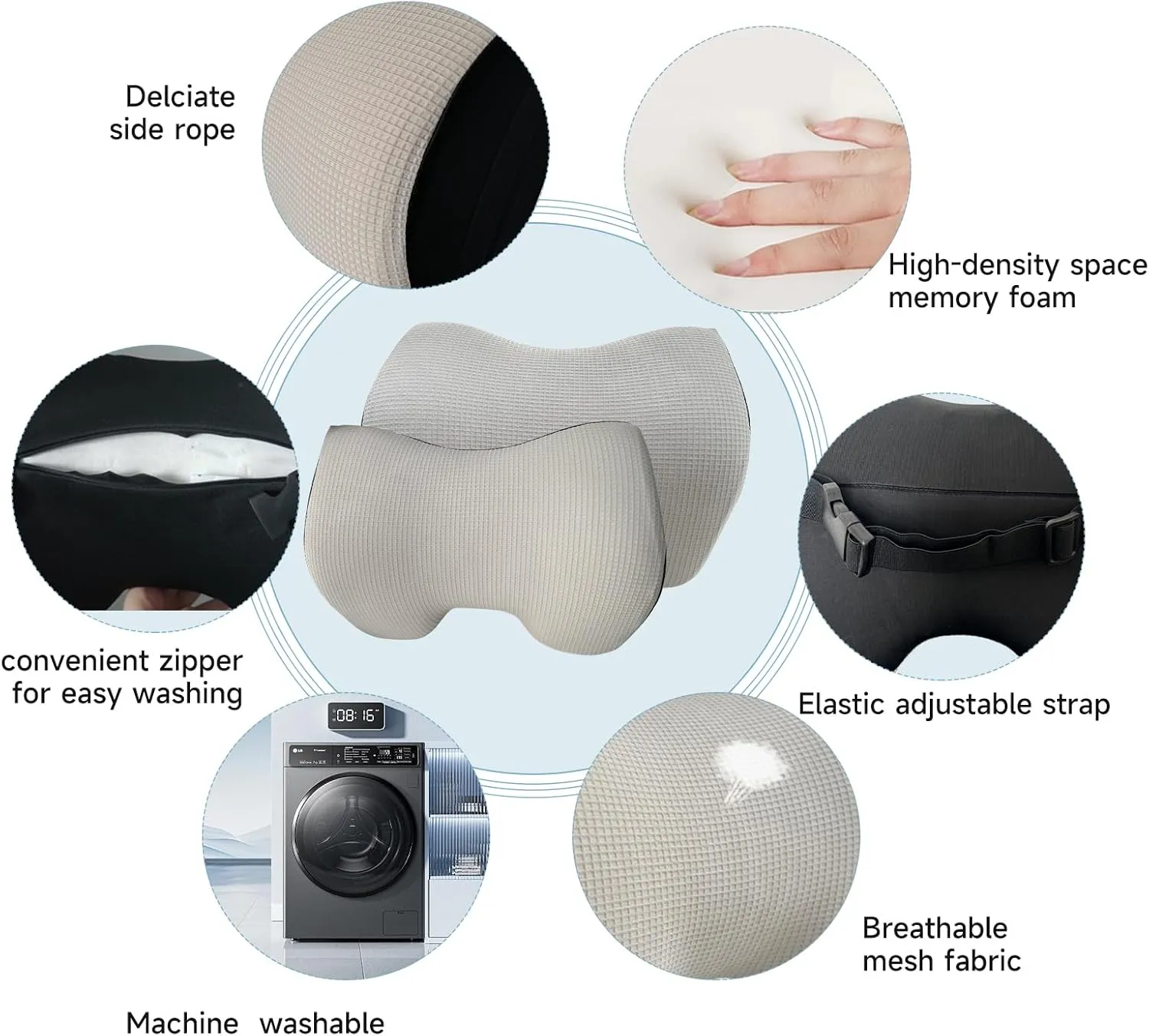 Make Comforting Car Headrest Pillow, Car Pillow for Driving with Adjustable Strap, 100% Memory Foam Neck Cushion, Breathable Removable Cover & Ergonomic Design - Car Neck Pillow(Moonlight-Silver, 1PC)