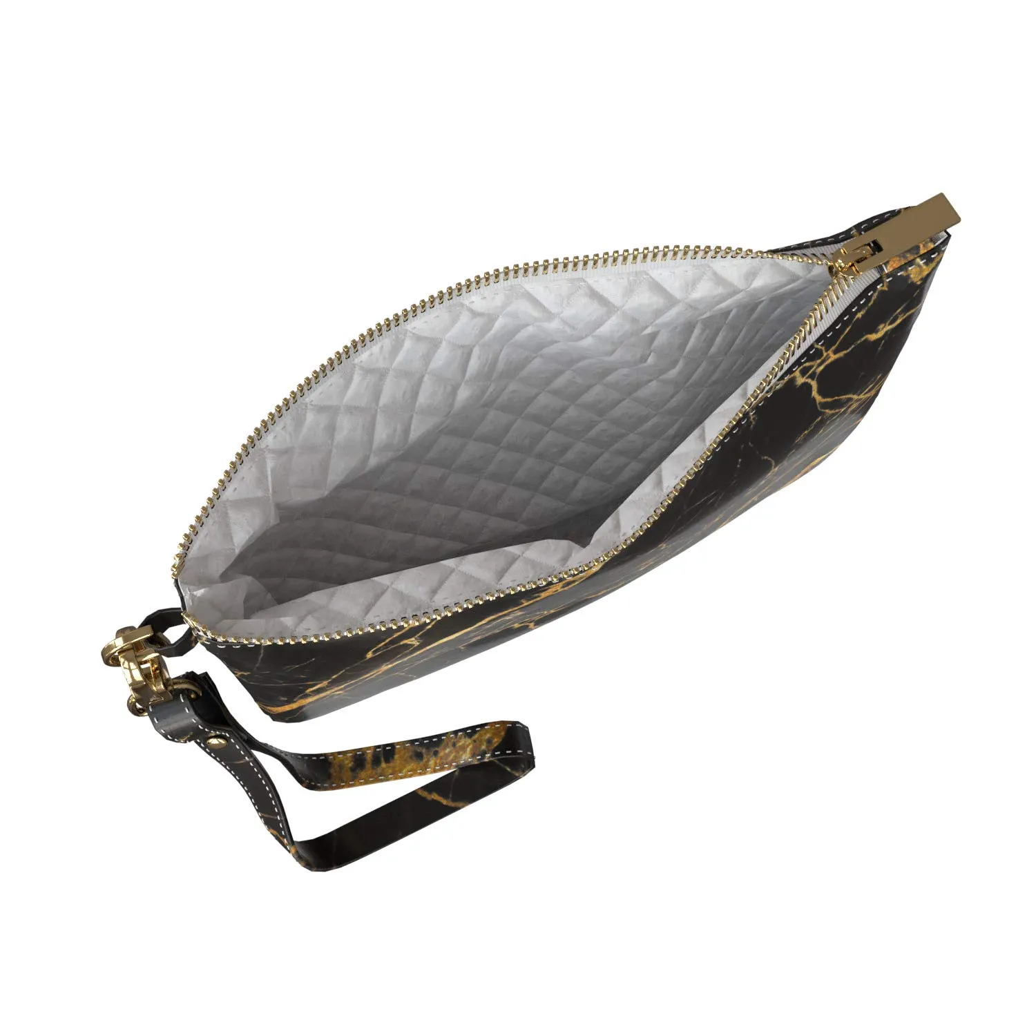 Makeup Bag 9.5 x 6 inch Basic Gold Black Strap Accessories Granite Luxury Portable Organizer Design Marble New Cosmetic Storage Print PU Leather Toiletry Zipper Travel Case Minimal Purse Pouch