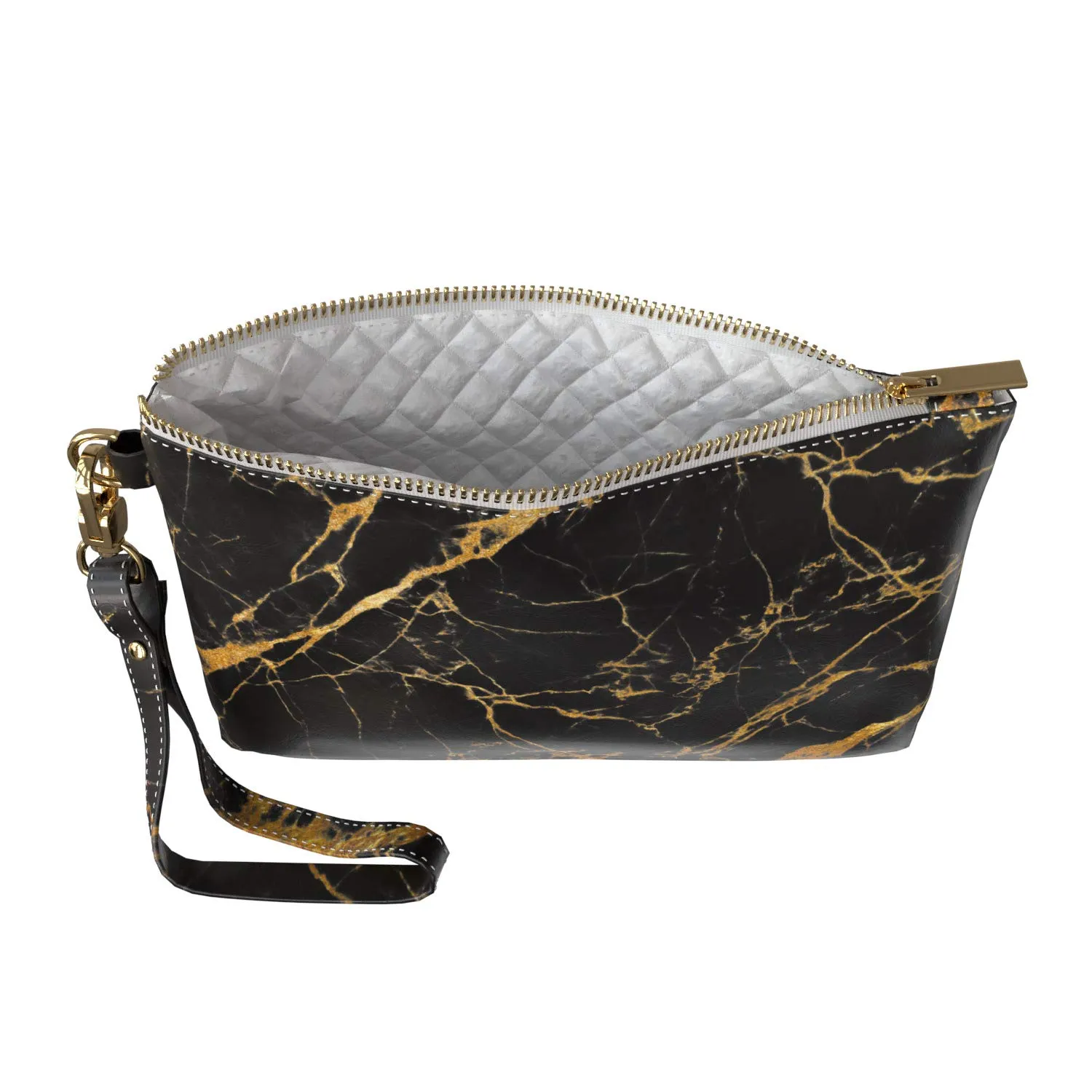 Makeup Bag 9.5 x 6 inch Basic Gold Black Strap Accessories Granite Luxury Portable Organizer Design Marble New Cosmetic Storage Print PU Leather Toiletry Zipper Travel Case Minimal Purse Pouch