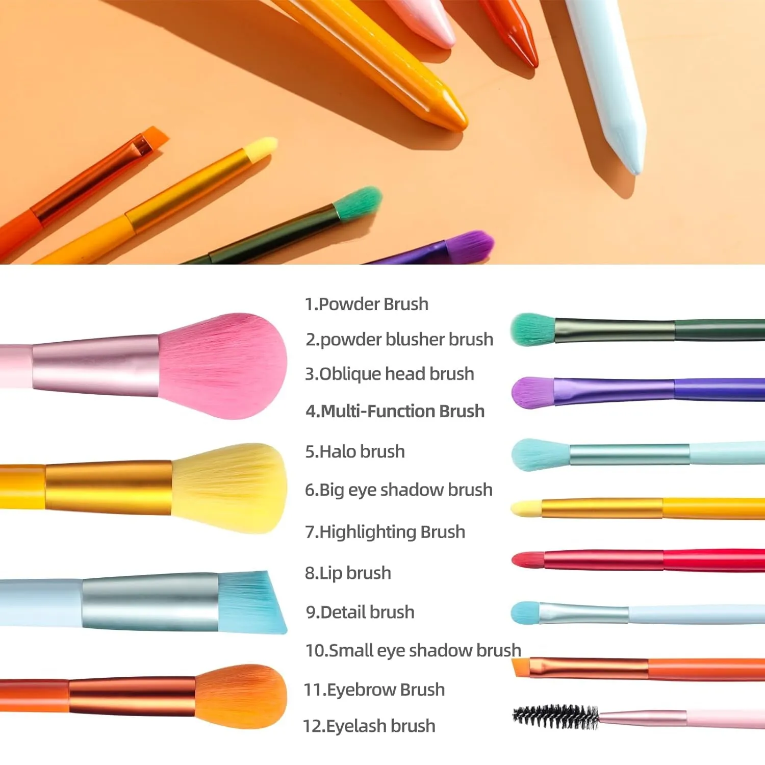 Makeup Brushes Colorful 12 Pcs Makeup Brush Set Foudation Concealer Blush Eyeshadow Brush