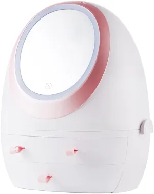 Makeup Mirror Smart Makeup Mirror Drawer Type Desktop Skin Care Product Storage Box USB Rechargeable LED Light Three-Level Dimming 360° Rotating Mirror (Color :) (White)