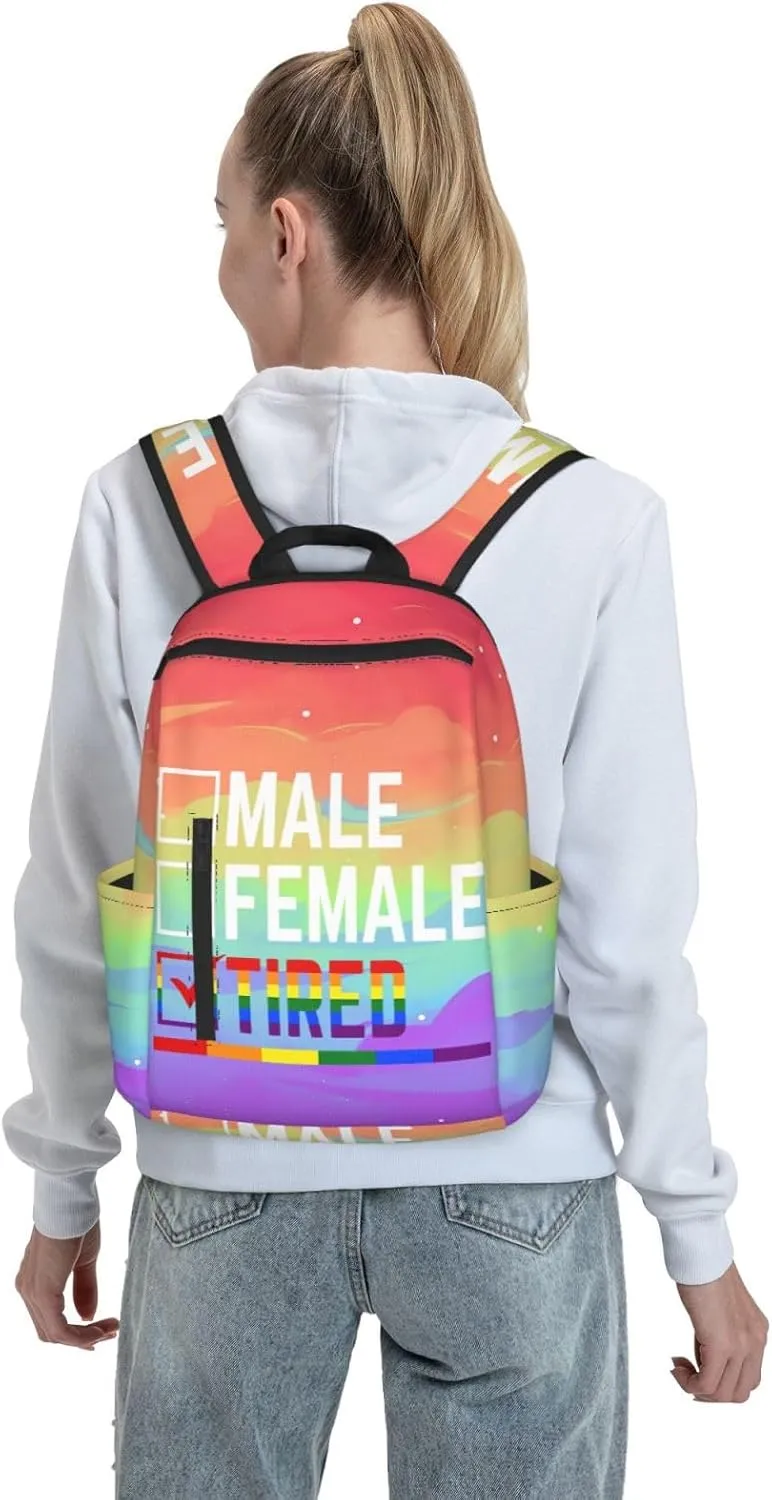 Male Female Tired LGBTQ Rainbow Gay Pride LGBT Travel Laptop Backpack Casual Backpacks Double Shoulder Daypack Notebook Rucksack Work Bags Sports Bag for Hiking Camping Beach