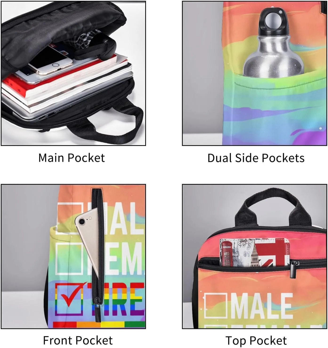 Male Female Tired LGBTQ Rainbow Gay Pride LGBT Travel Laptop Backpack Casual Backpacks Double Shoulder Daypack Notebook Rucksack Work Bags Sports Bag for Hiking Camping Beach