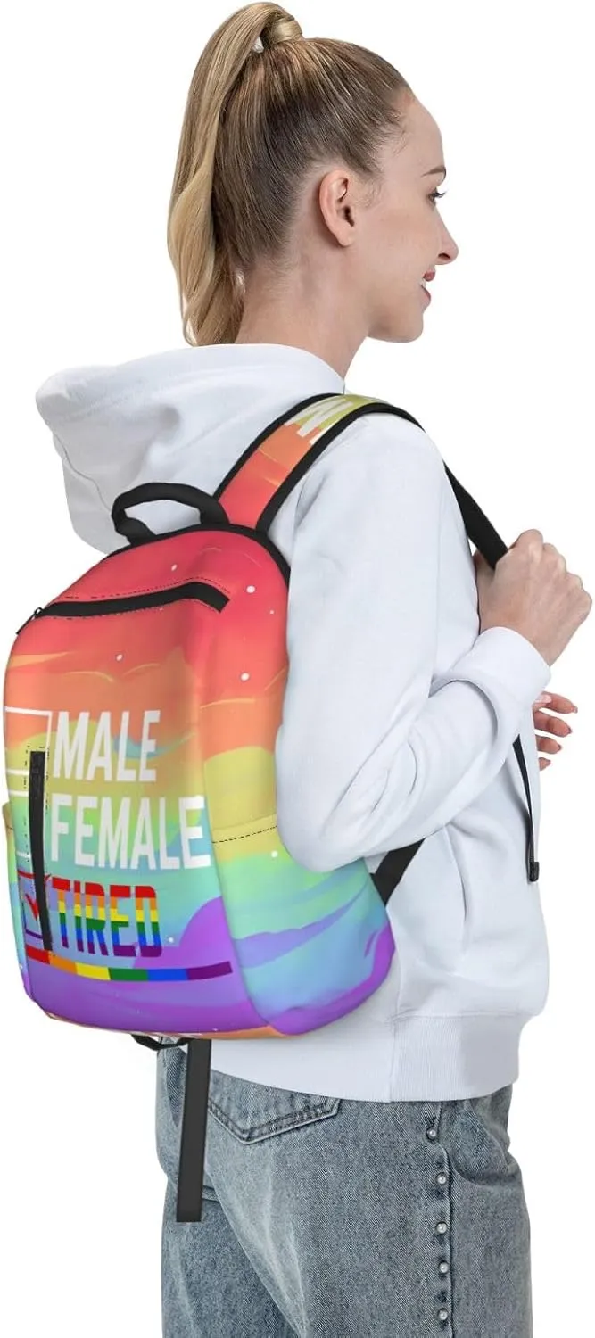 Male Female Tired LGBTQ Rainbow Gay Pride LGBT Travel Laptop Backpack Casual Backpacks Double Shoulder Daypack Notebook Rucksack Work Bags Sports Bag for Hiking Camping Beach