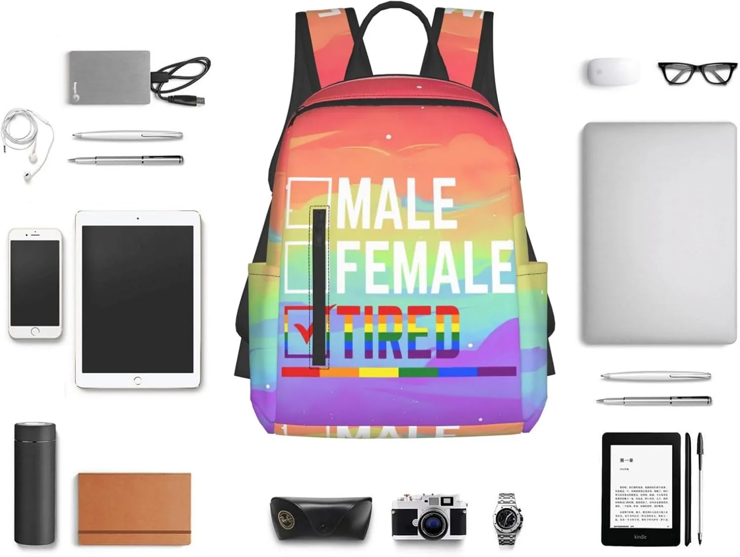 Male Female Tired LGBTQ Rainbow Gay Pride LGBT Travel Laptop Backpack Casual Backpacks Double Shoulder Daypack Notebook Rucksack Work Bags Sports Bag for Hiking Camping Beach