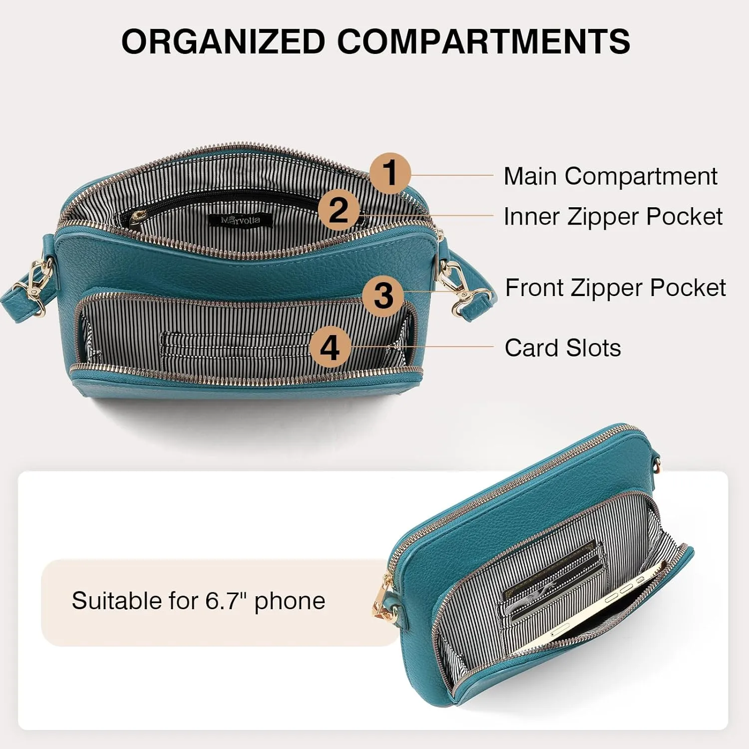 Marvolia Crossbody Bag for Women - PU Leather Shoulder Bag Trendy Small Crossbody Purse Bag for Travel Work Party