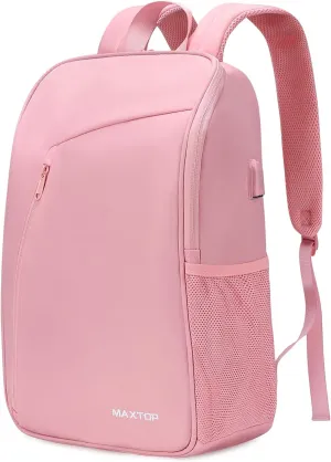 MAXTOP Laptop Backpack College Travel Backpacks with USB Charging Port Water-Resistant Business Computer Bookbag for Men Women 15.6 Inch Laptop Pink