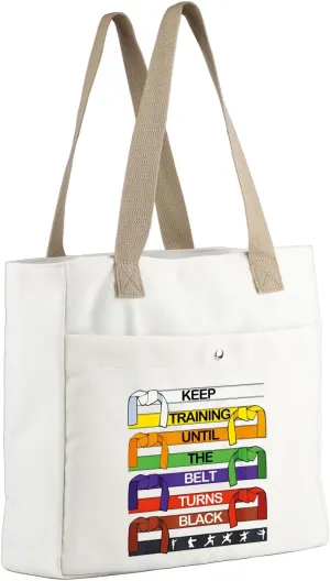 MBMSO Karate Tote Bag Keep Training until the Belt Turns Black Beach Bag Karate Gifts Taekwondo Lovers Gift Martial Arts Gift