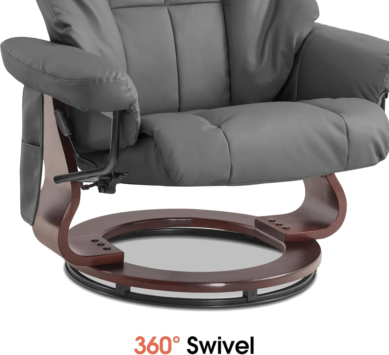 MCombo Manual Swivel Recliner with Ottoman, Reclining Chair with Vibration Massage for Small Spaces, Living Room, Office, Faux Leather 9068 (Grey)