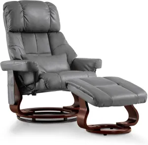 MCombo Manual Swivel Recliner with Ottoman, Reclining Chair with Vibration Massage for Small Spaces, Living Room, Office, Faux Leather 9068 (Grey)