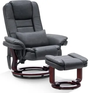 MCombo Swivel Recliner with Ottoman Chair, TV Chair Sets with Vibration Massage, for Small Space Living Room Bedroom 9096 9099 (Faux Leather, Dark Grey)