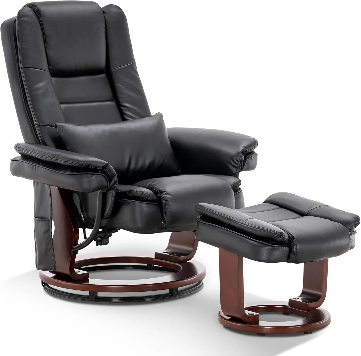 MCombo Swivel Recliner with Ottoman, TV Chair Sets with Vibration Massage, for Small Space Living Room Bedroom 9096 (Faux Leather, Black)