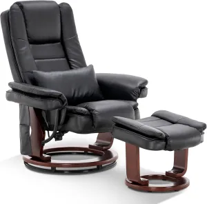 MCombo Swivel Recliner with Ottoman, TV Chair Sets with Vibration Massage, for Small Space Living Room Bedroom 9096 (Faux Leather, Black)