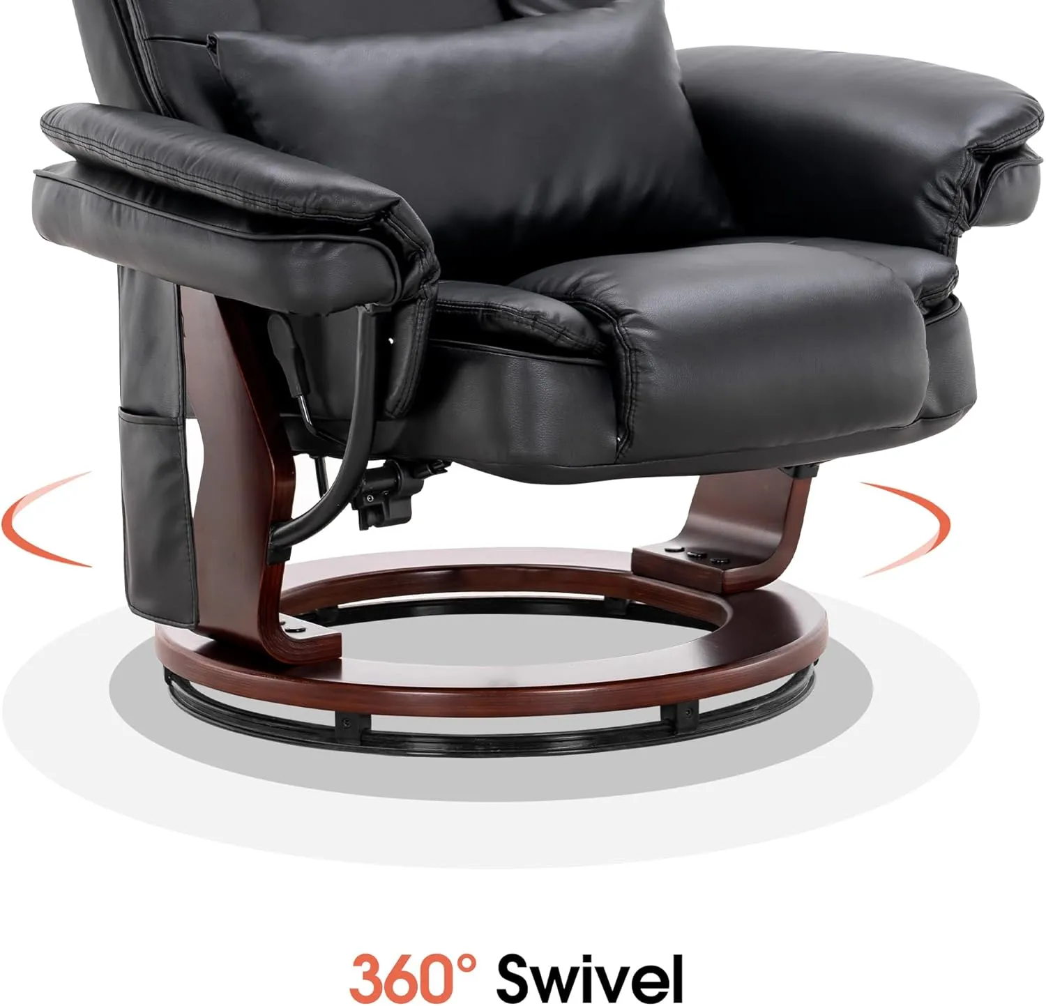 MCombo Swivel Recliner with Ottoman, TV Chair Sets with Vibration Massage, for Small Space Living Room Bedroom 9096 (Faux Leather, Black)