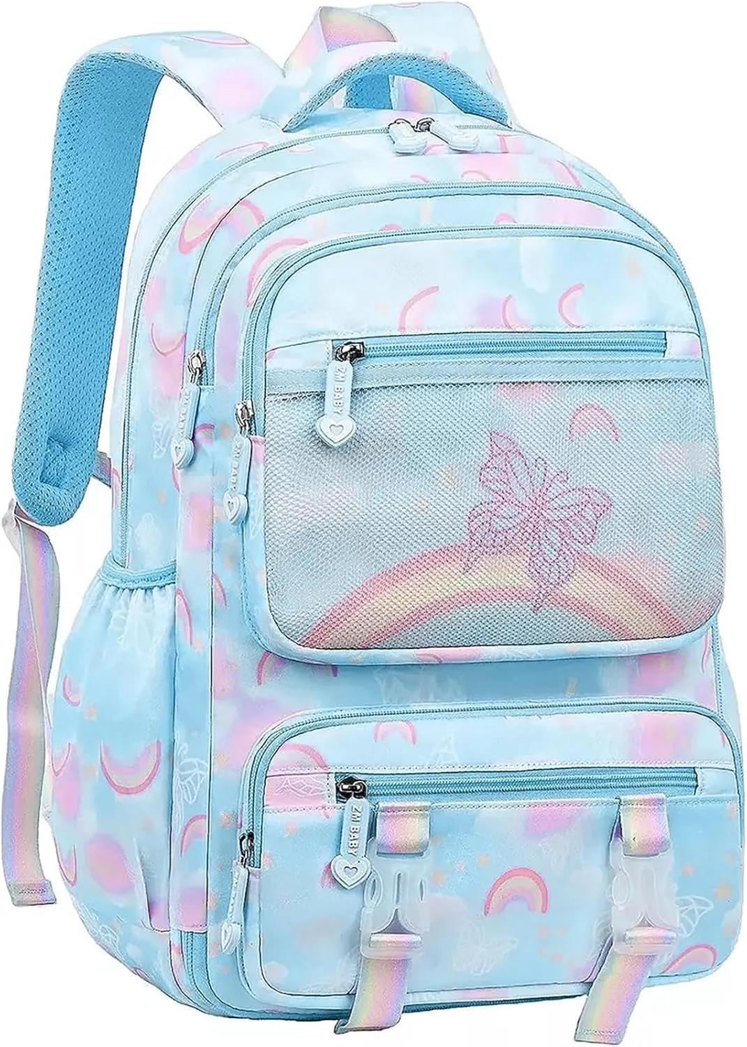 MCWTH School Backpack for Girls, Lightweight Waterproof Cute Butterfly School Bookbag for Teen Kids Students Elementary (Butterfly Blue)